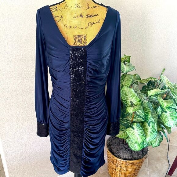 Miss Sixty M60 Navy Blue Ruched Sequin Dress - Size 10 - Picture 1 of 7